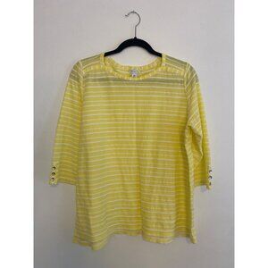 Yellow & White Striped Croft & Barrow Womens 3/4 Sleeve Top Size XL